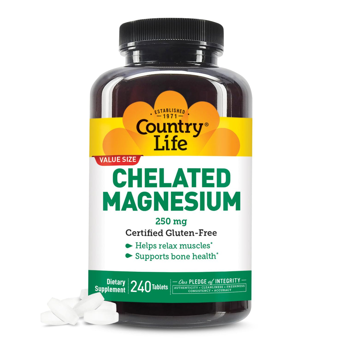 Country Life Chelated Magnesium 250mg bottle — 240 count