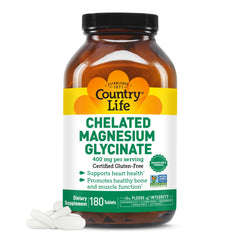 Country Life Chelated Magnesium Glycinate 400mg bottle with 180 tablets