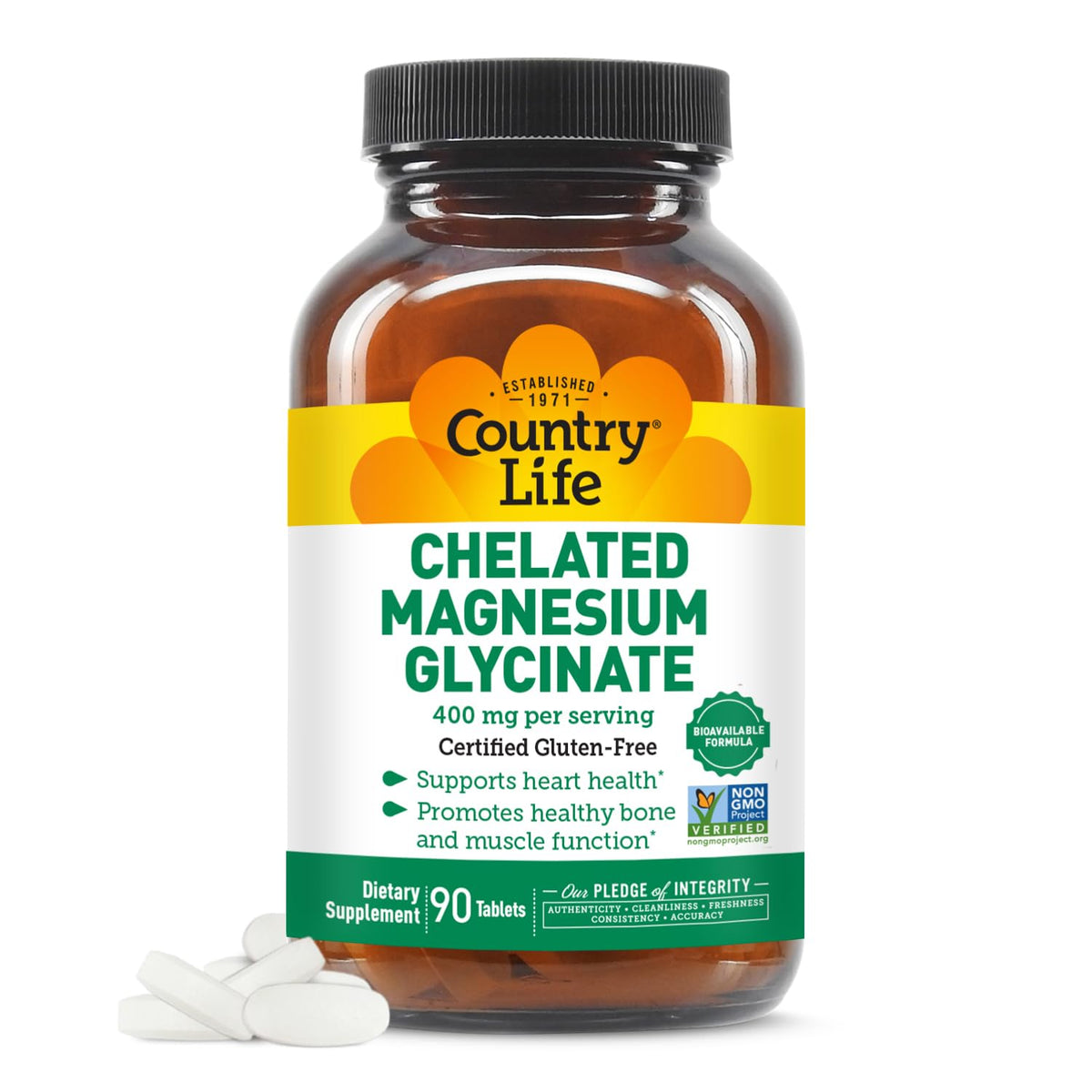 Country Life Chelated Magnesium Glycinate 400mg bottle front view