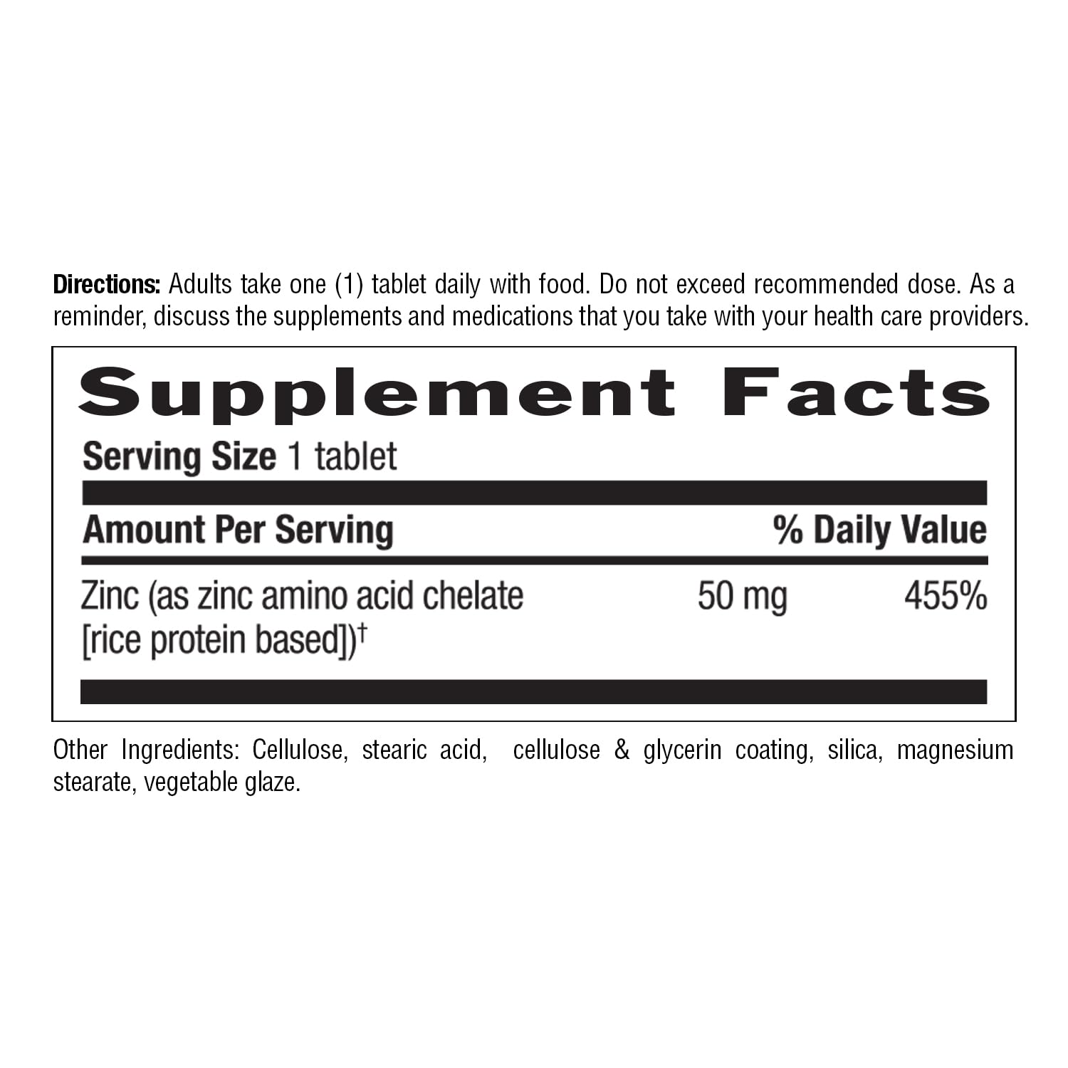 Kosher certified chelated zinc supplement label