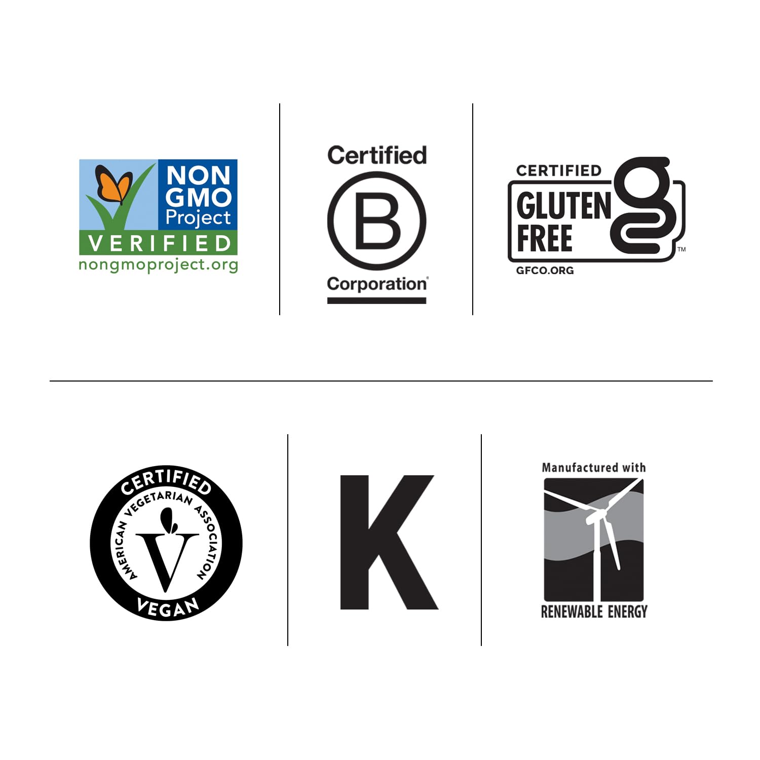 Bottle and tablet example with gluten-free and vegan certifications