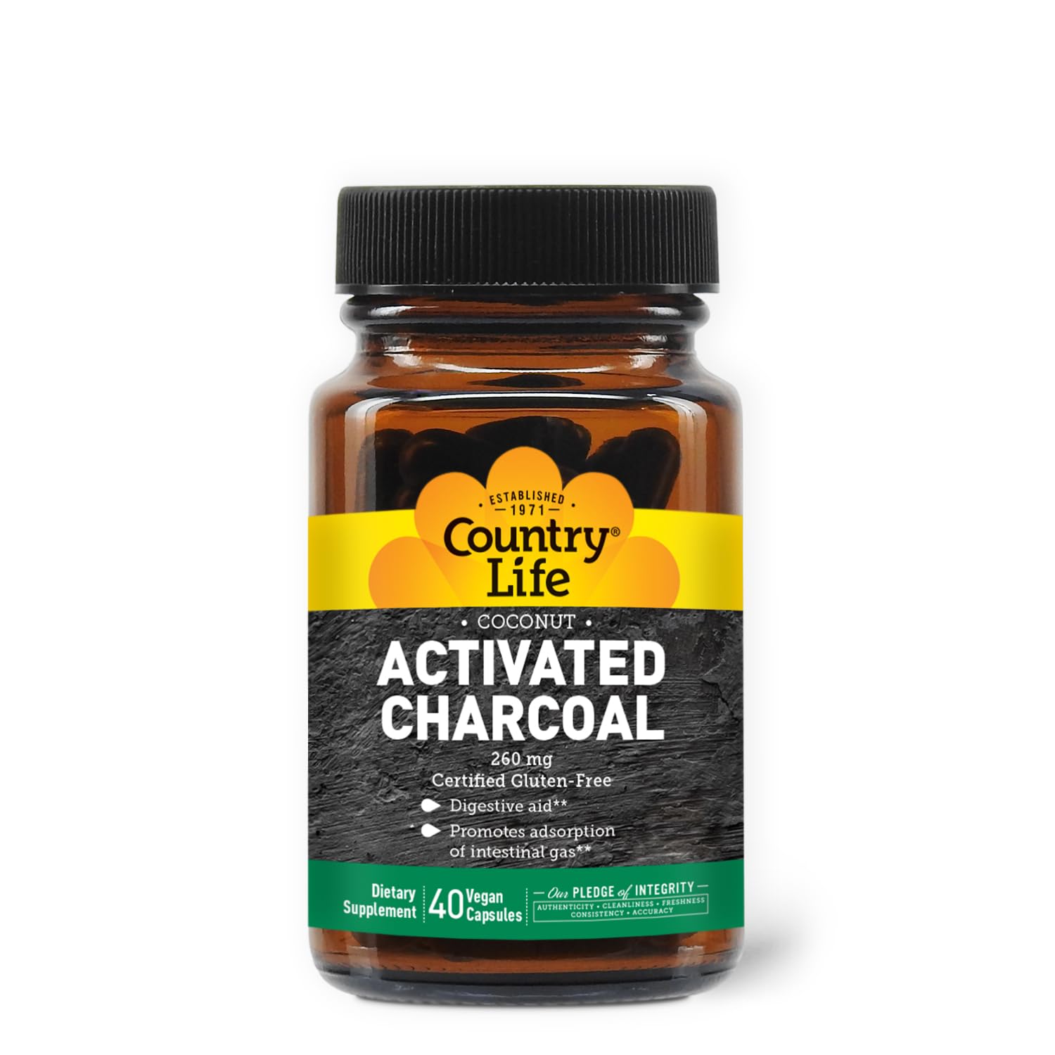 Country Life Coconut Activated Charcoal Capsules bottle front view