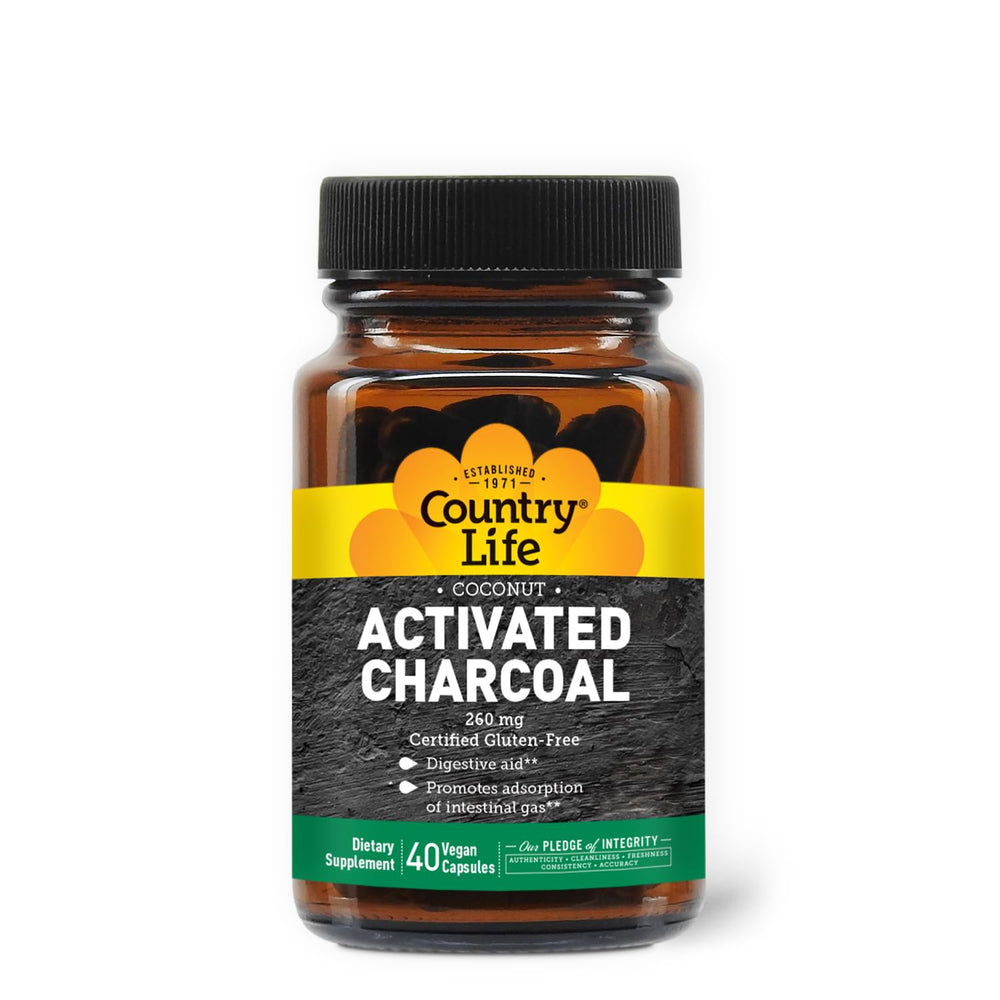 Country Life Coconut Activated Charcoal Capsules bottle front view