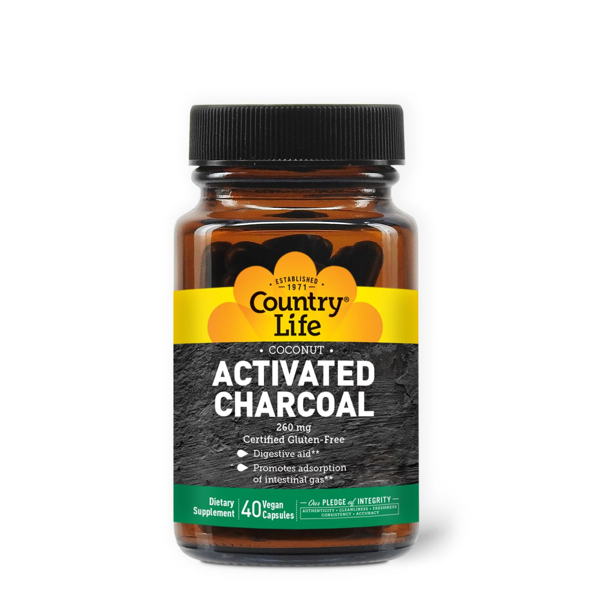 Country Life Coconut Activated Charcoal Capsules bottle front view