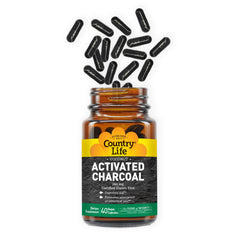 Vegan and gluten-free label on Country Life charcoal capsules