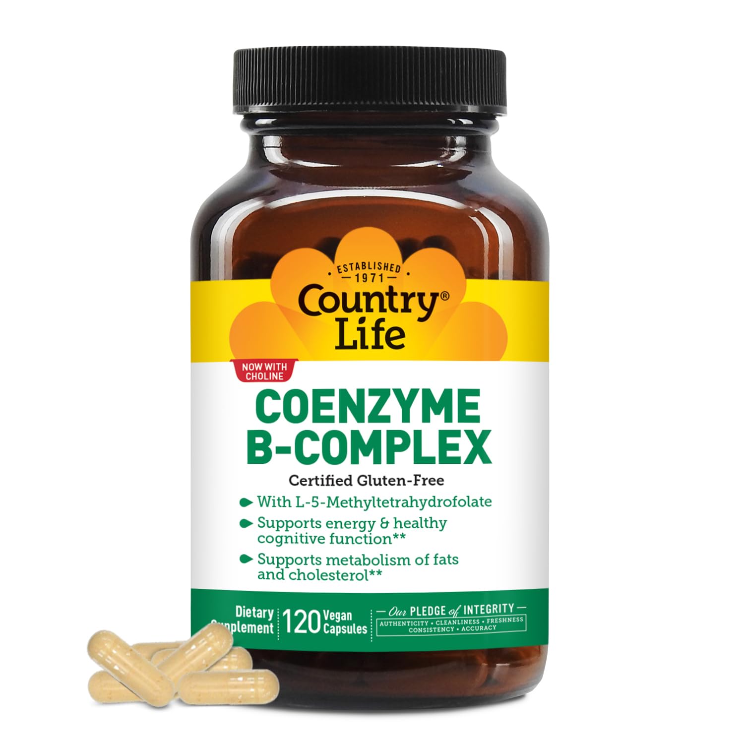Front view of Country Life Coenzyme B-Complex 120 capsules