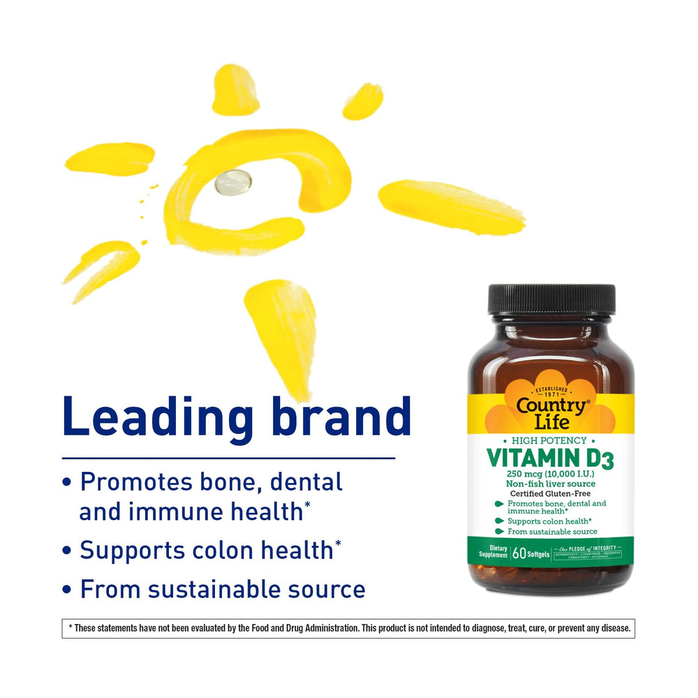 Country Life Vitamin D3 10,000 IU bottle