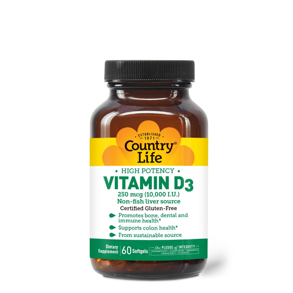 Country Life Vitamin D3 10,000 IU softgels – front view