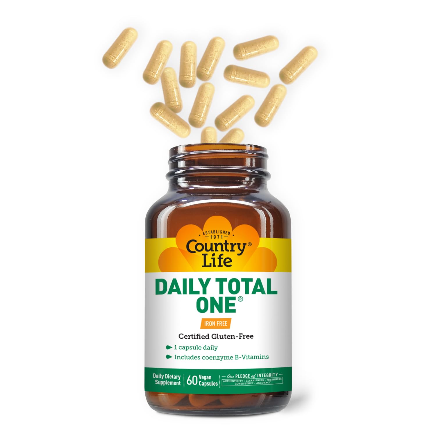 Close-up of a vegan capsule from Country Life Daily Total One