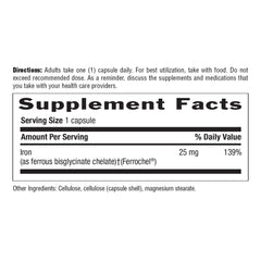 Easy Iron 25mg Capsules nutrition facts label