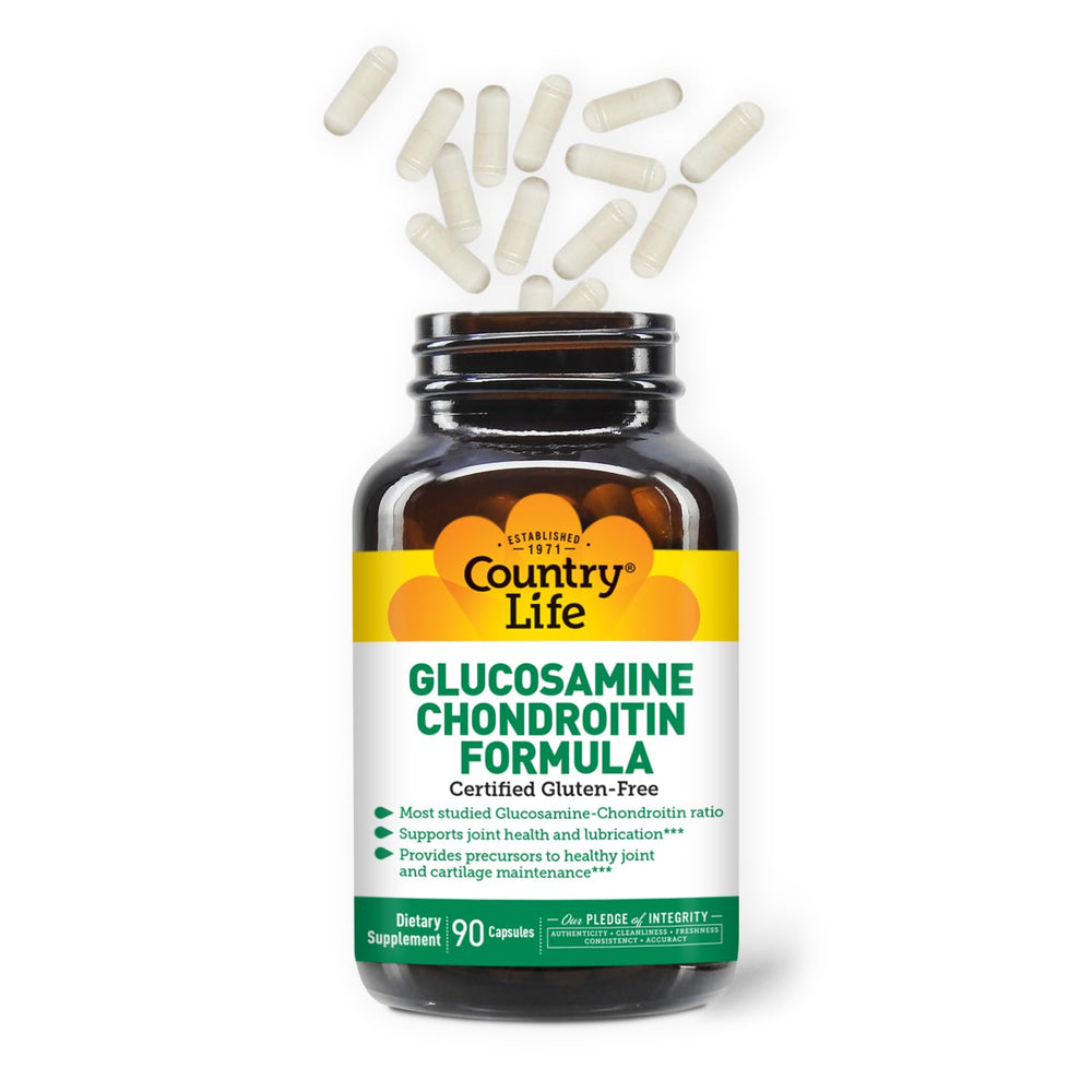 Glucosamine Chondroitin capsules near Country Life bottle