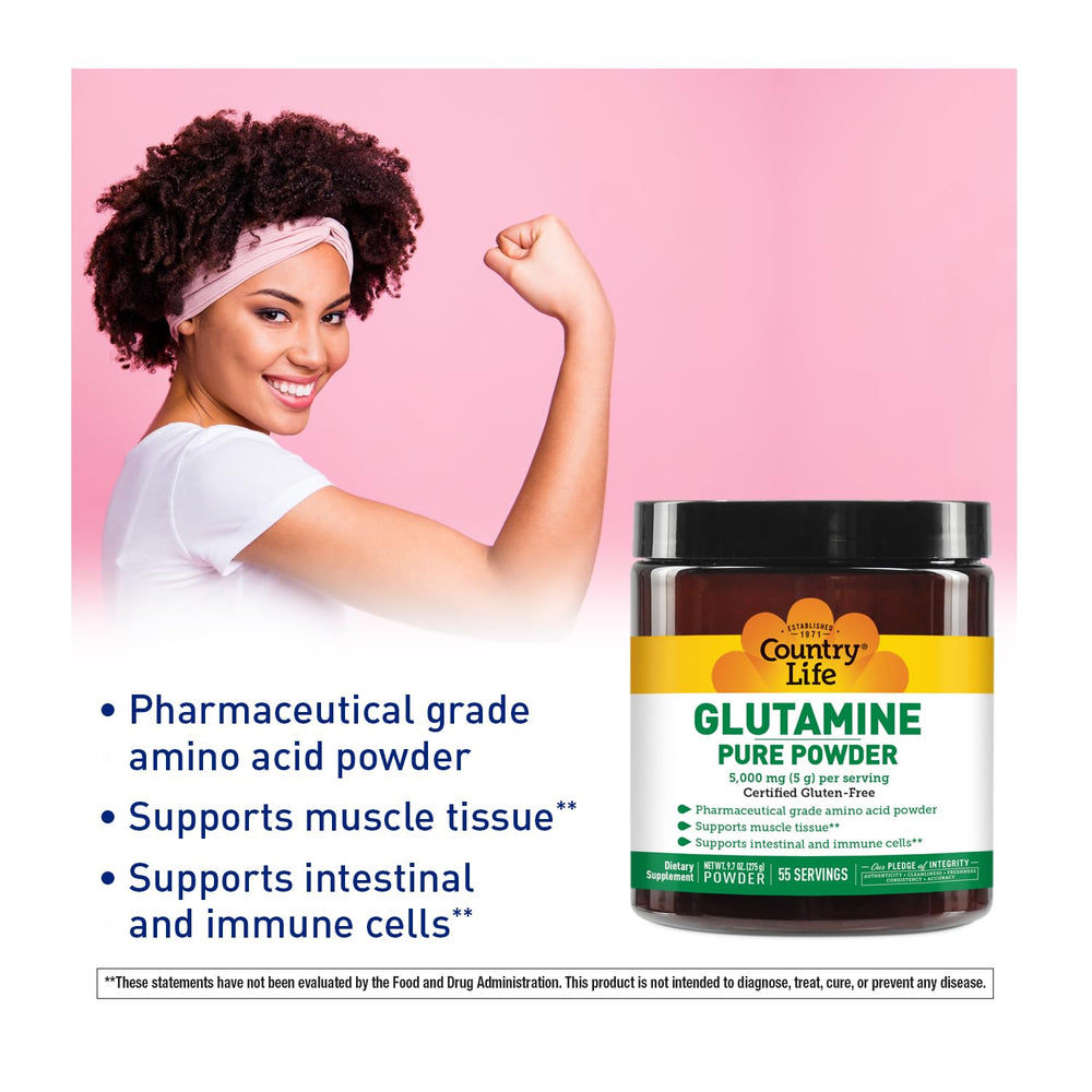Close-up of Country Life Glutamine Pure Powder scoop with powder