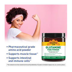 Close-up of Country Life Glutamine Pure Powder scoop with powder