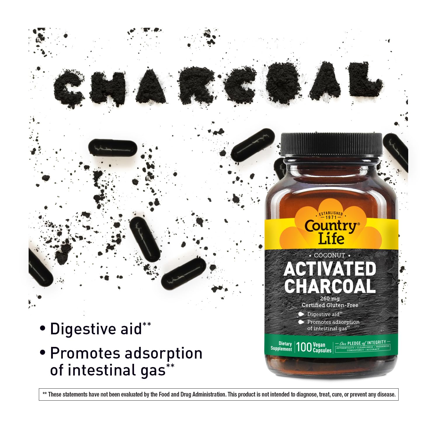 Allergen-free, natural charcoal capsules ingredients