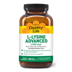 Country Life L-Lysine 1500mg Capsules with Vitamin D and Elderberry – Immune Support