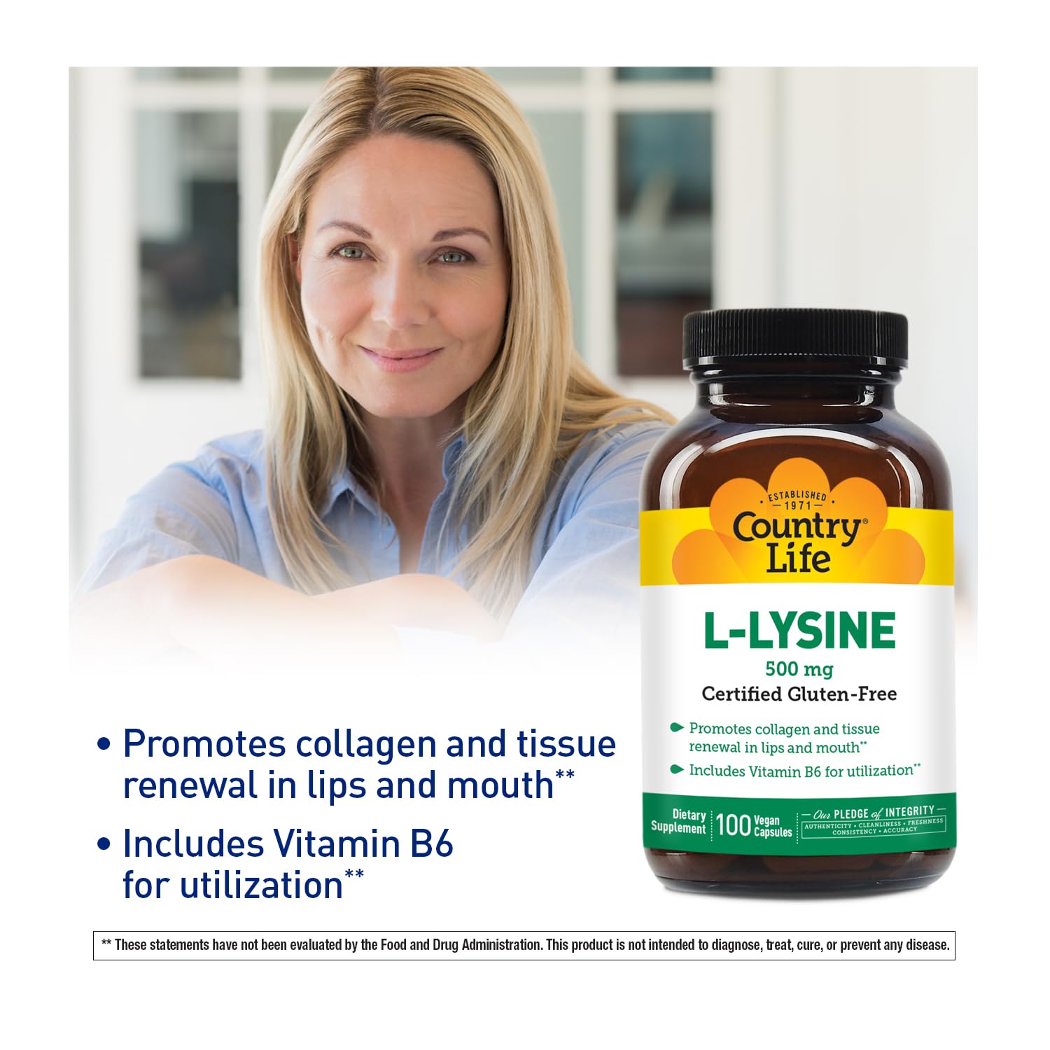 Close-up of L-Lysine 500mg capsules