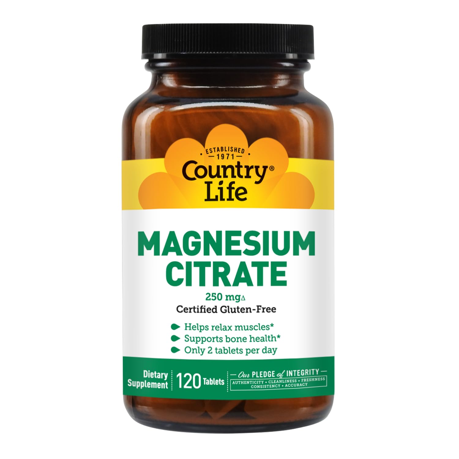 Country Life Magnesium Citrate 250mg capsules during gentle stretch illustrating muscle support.