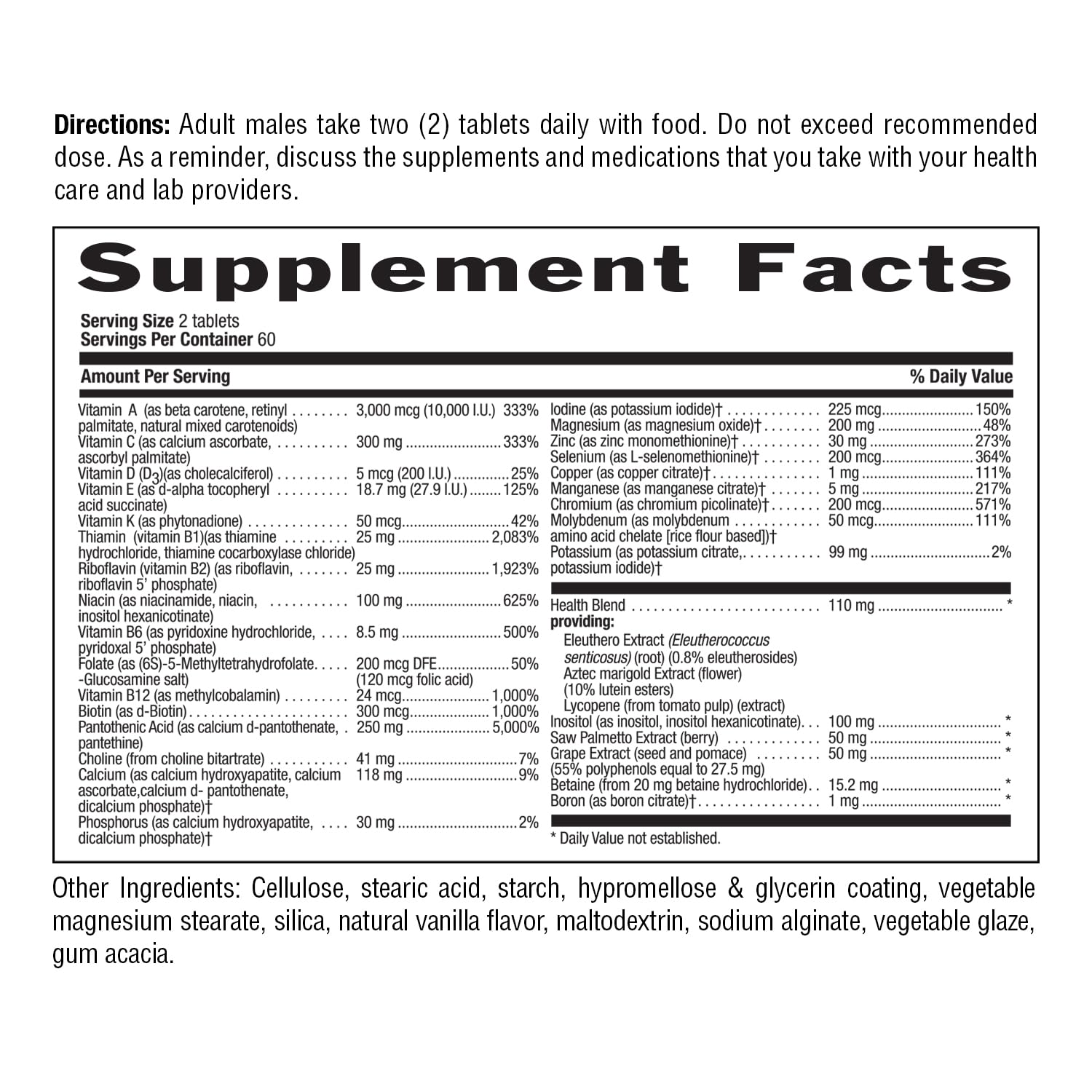 Dosage instruction showing two tablets with food