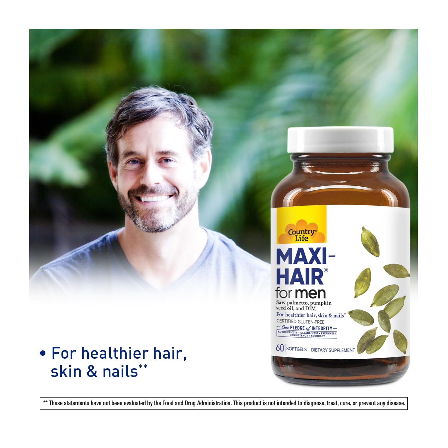 Front view of Country Life Maxi-Hair for Men packaging