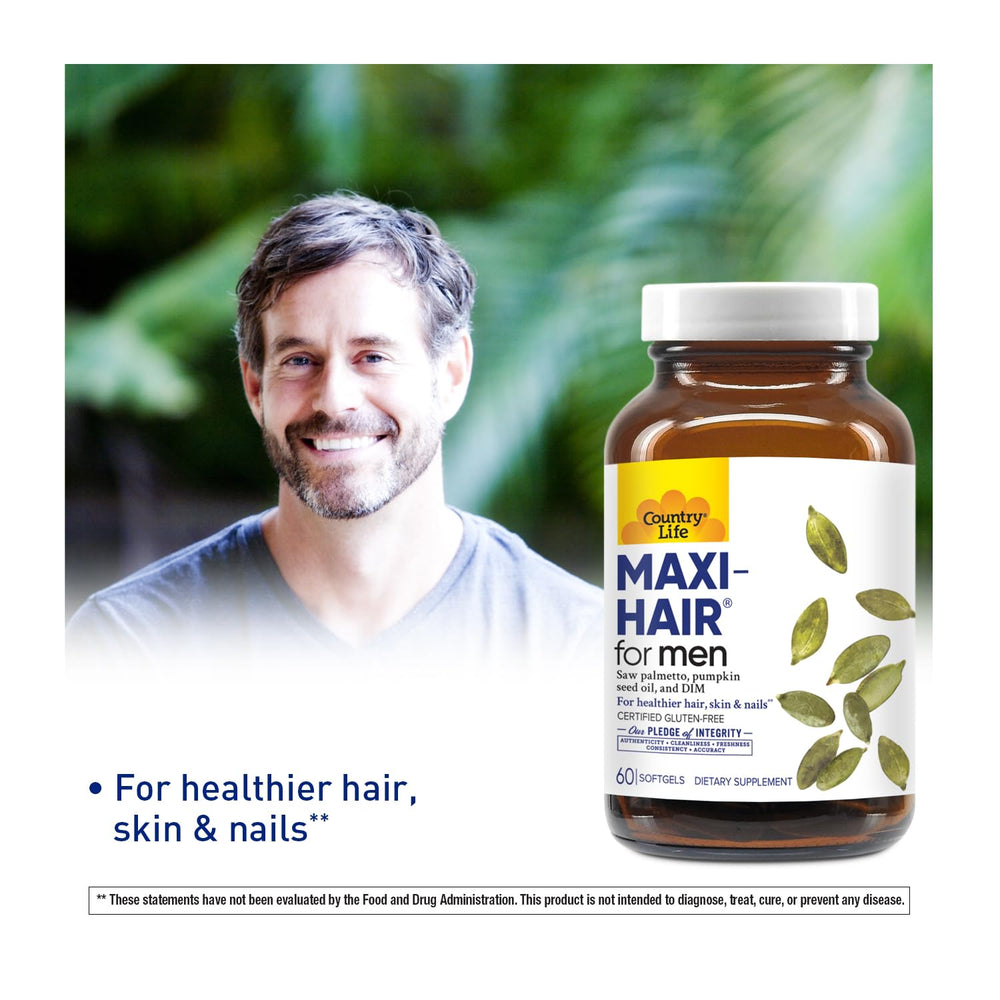 Front view of Country Life Maxi-Hair for Men packaging