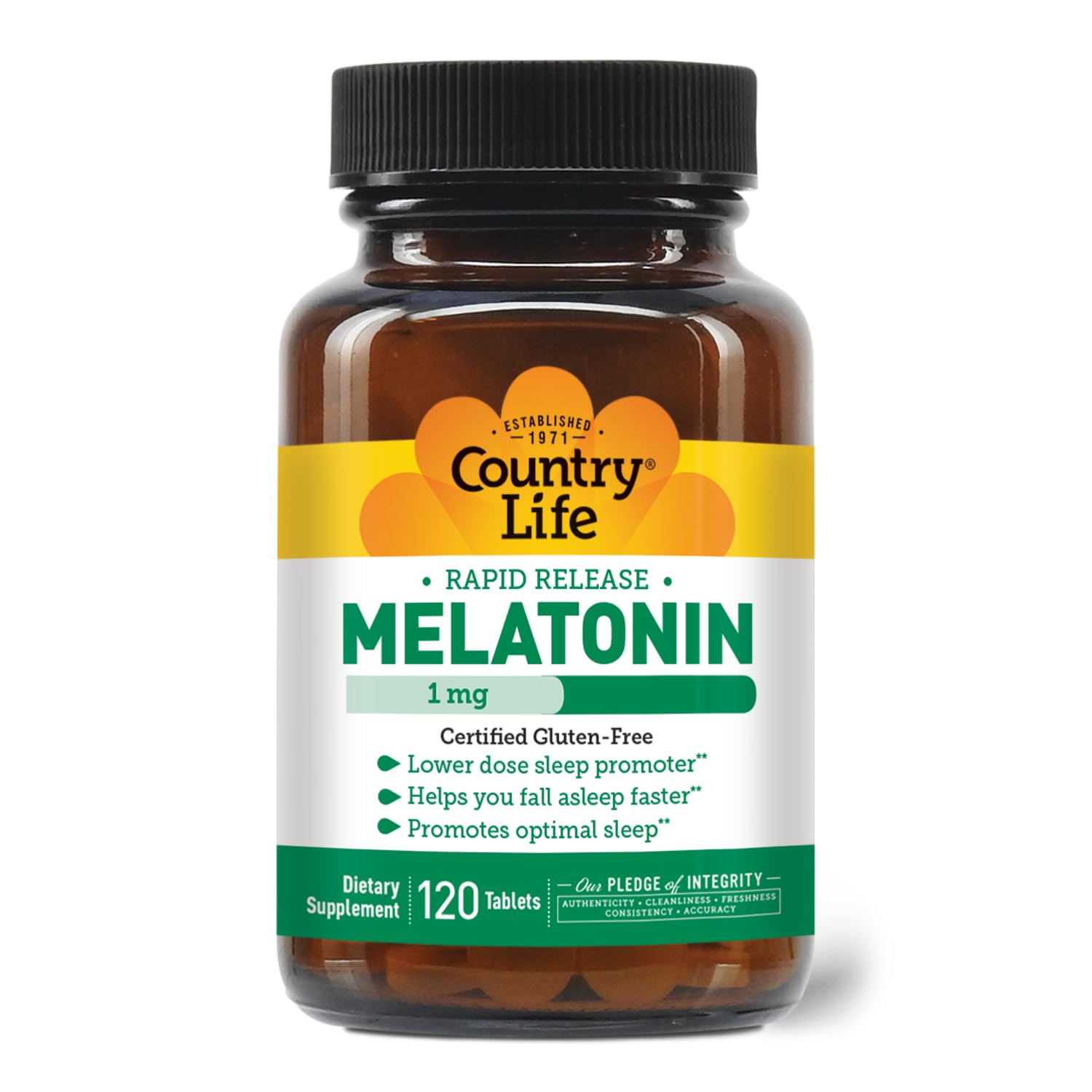 Country Life Melatonin 1mg sleep aid bottle with tablets