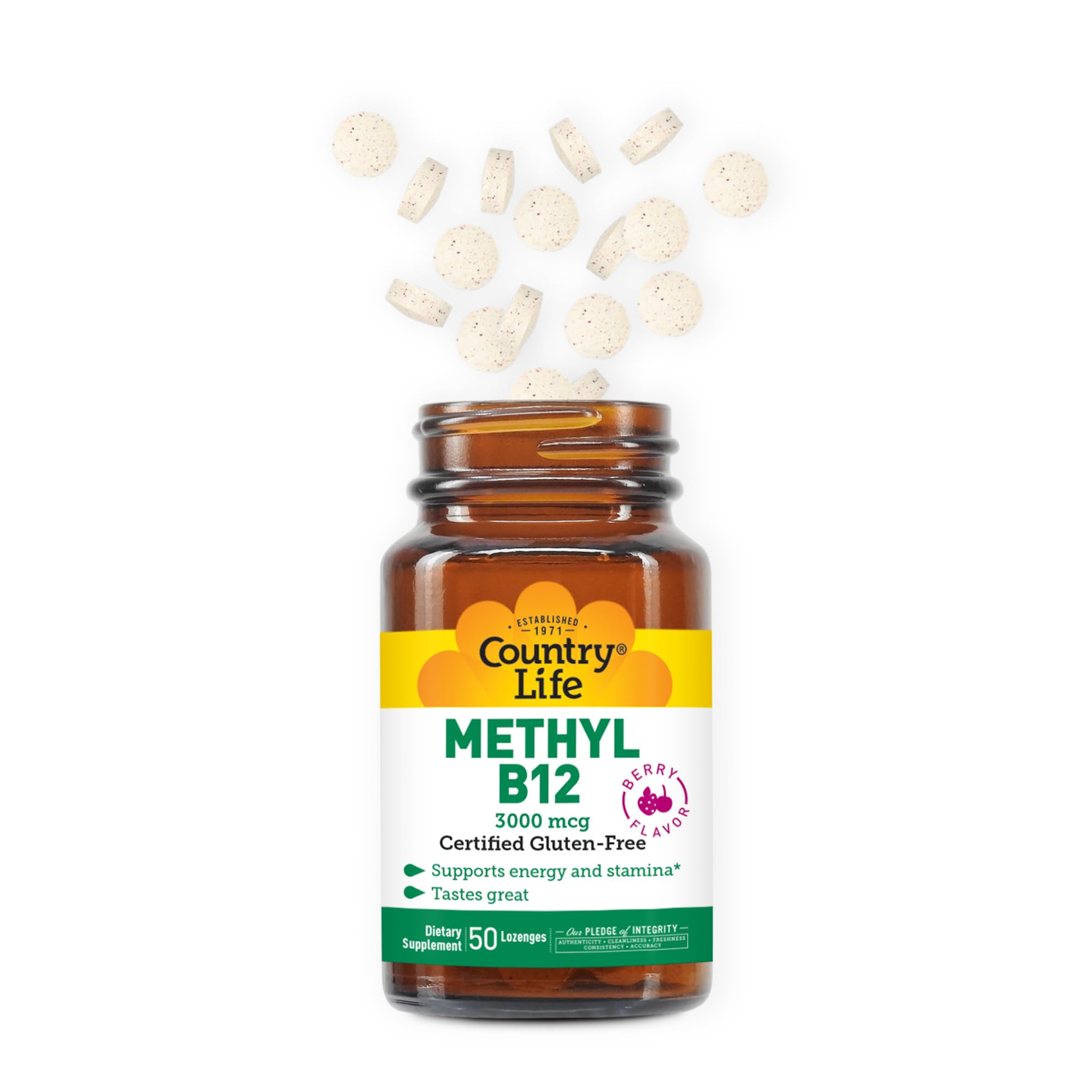 Side view of Country Life Methyl B-12 Lozenges bottle