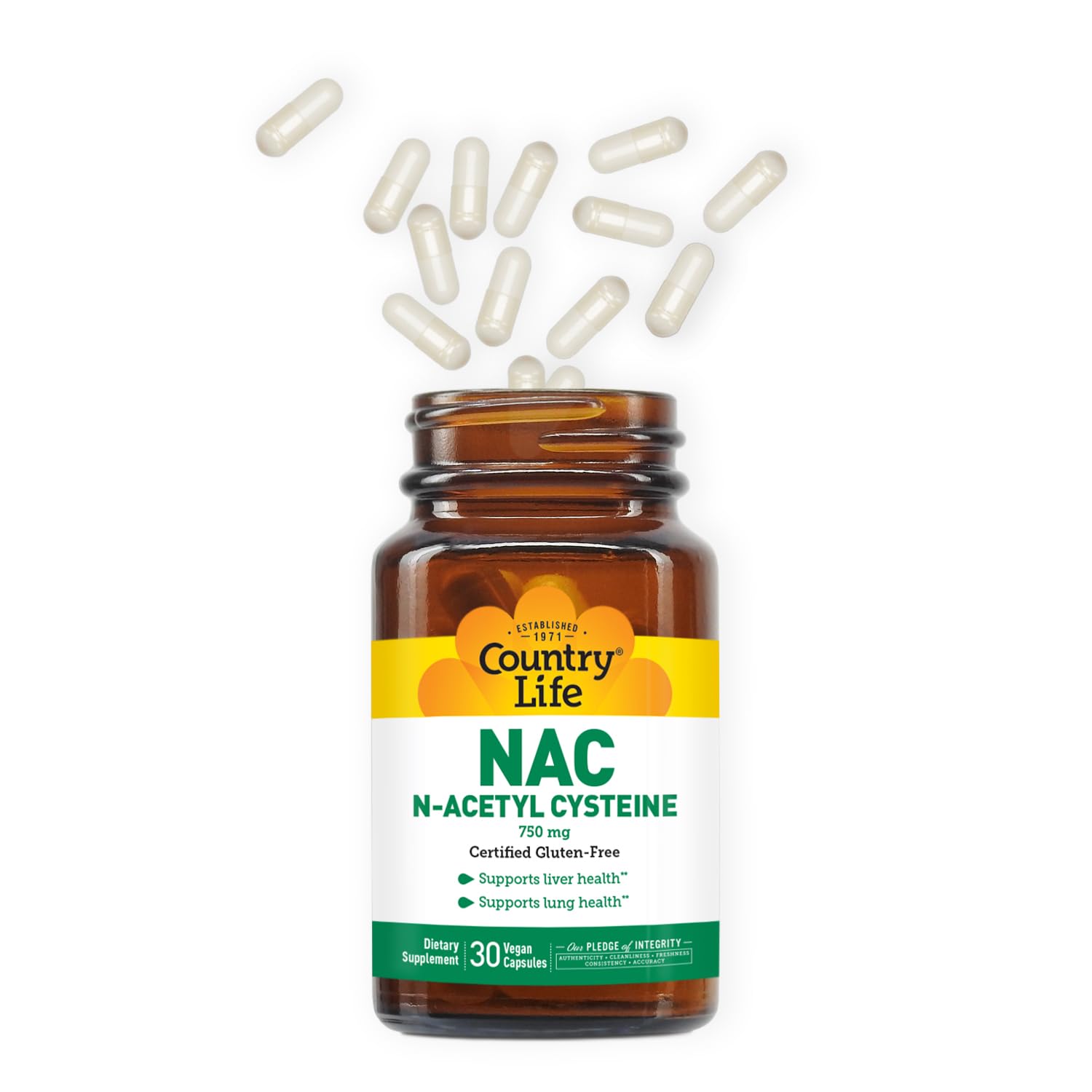 Country Life NAC vegan gluten-free capsules for antioxidant support in daily detox routines