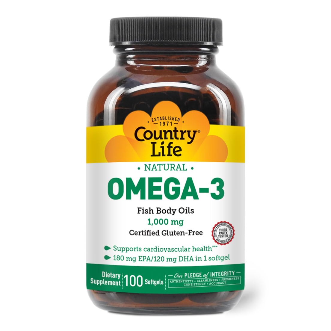 Country Life Omega-3 Fish Oil softgel bottle with label
