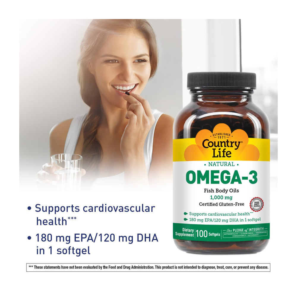 Close-up of burpless softgels from Country Life Omega-3