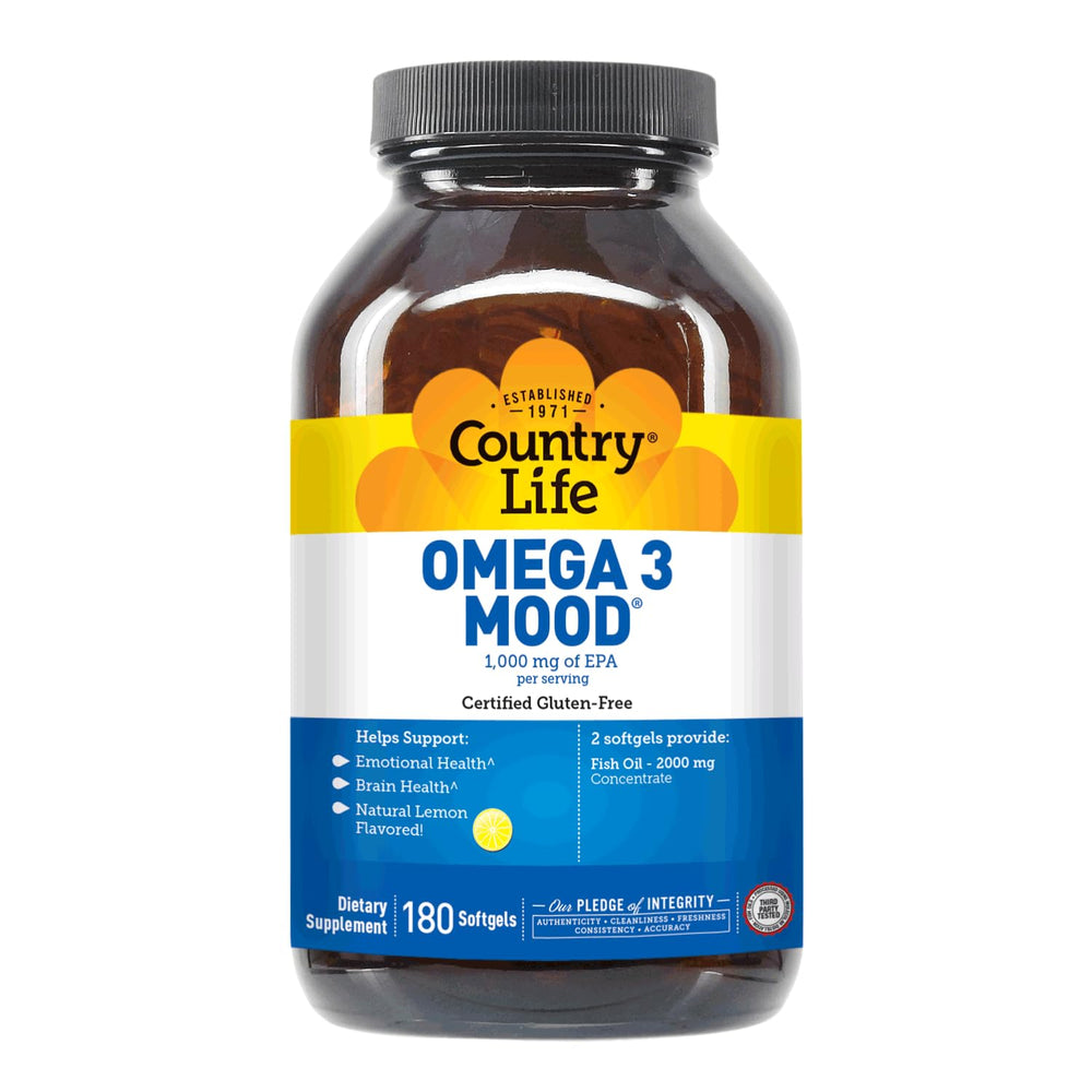 Nutrition facts panel for Country Life Omega-3 Fish Oil