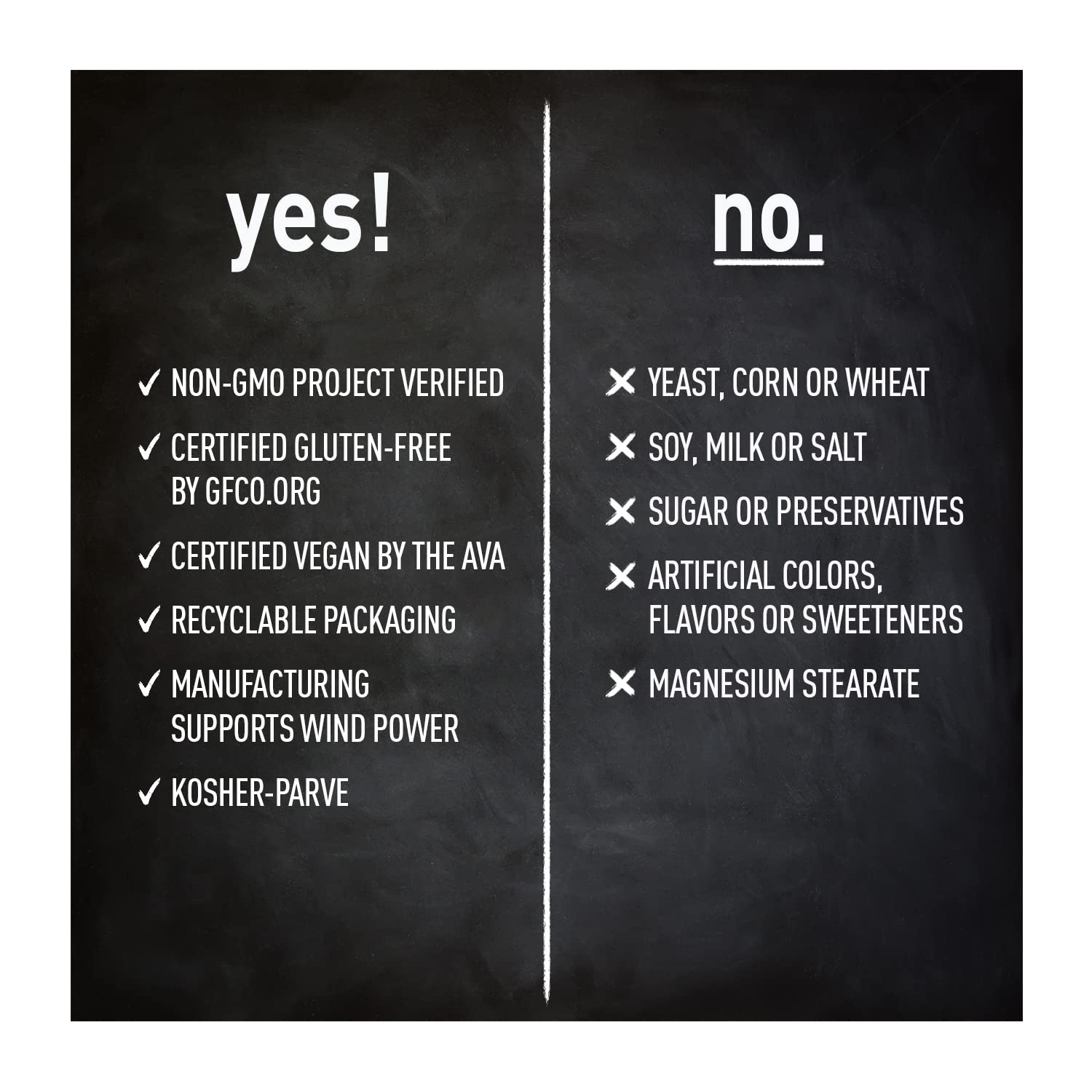 GFCO gluten-free, AVA vegan, NSF non-GMO icons