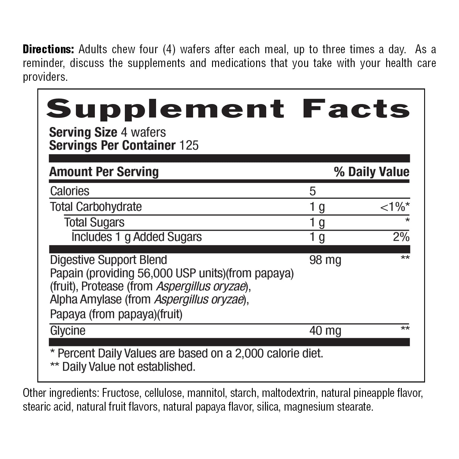 Close-up of chewable papaya enzyme wafers