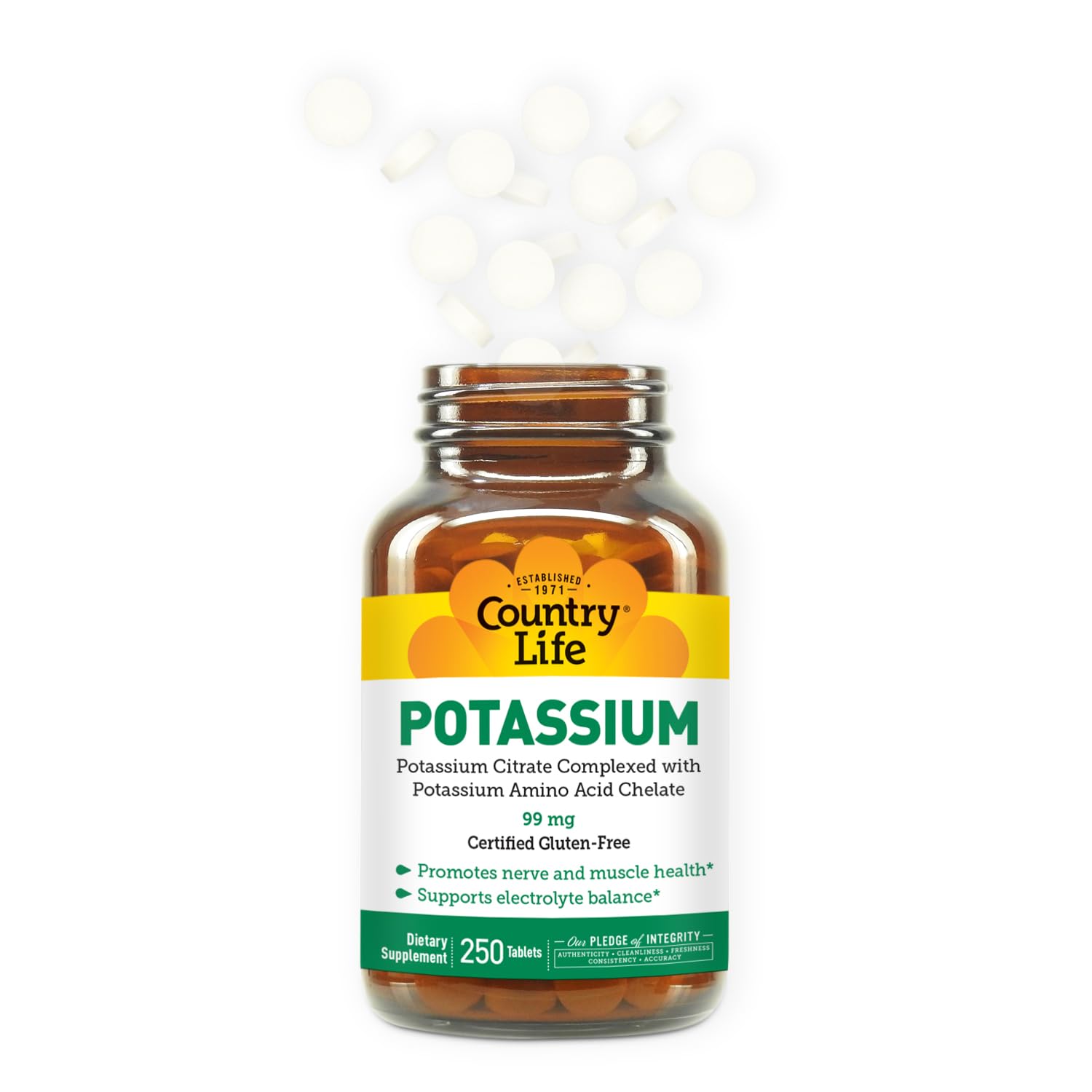 Close-up of chelated potassium citrate tablet for enhanced absorption