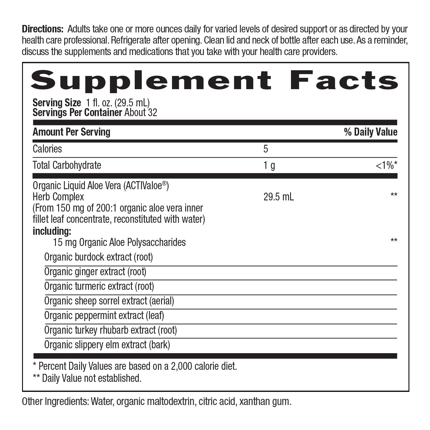 One-ounce serving measurement of aloe vera juice