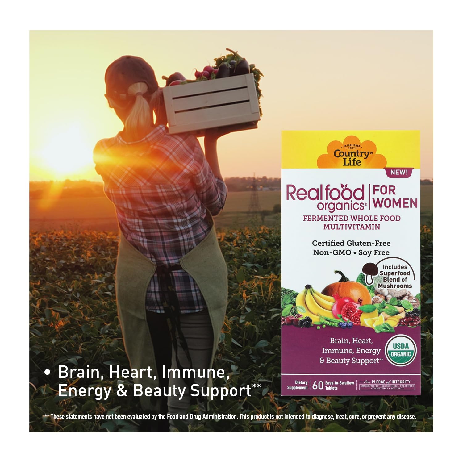 Organic ingredients used in Country Life Realfood Organics Women's Multivitamin