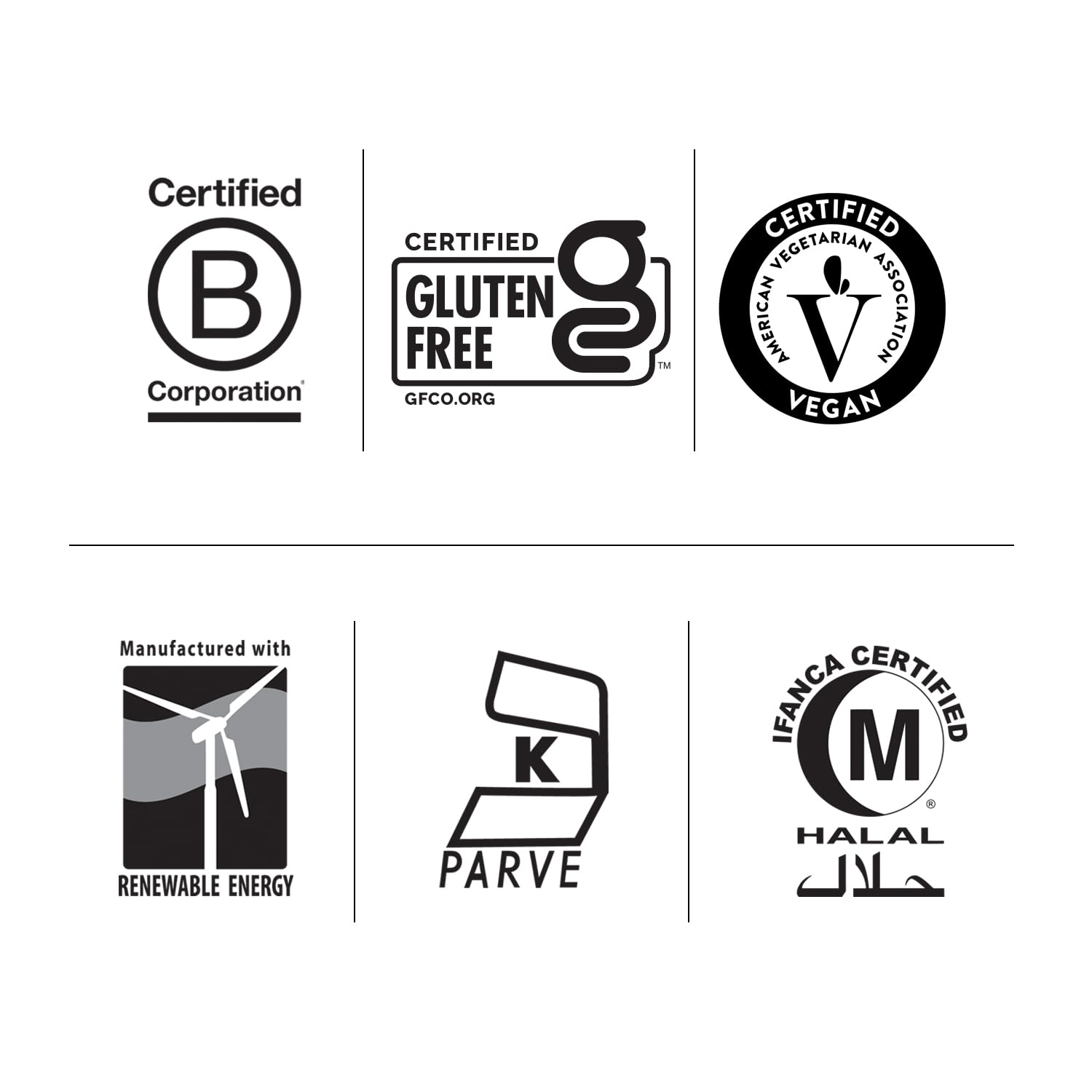 Vegan and gluten-free certification icons on packaging