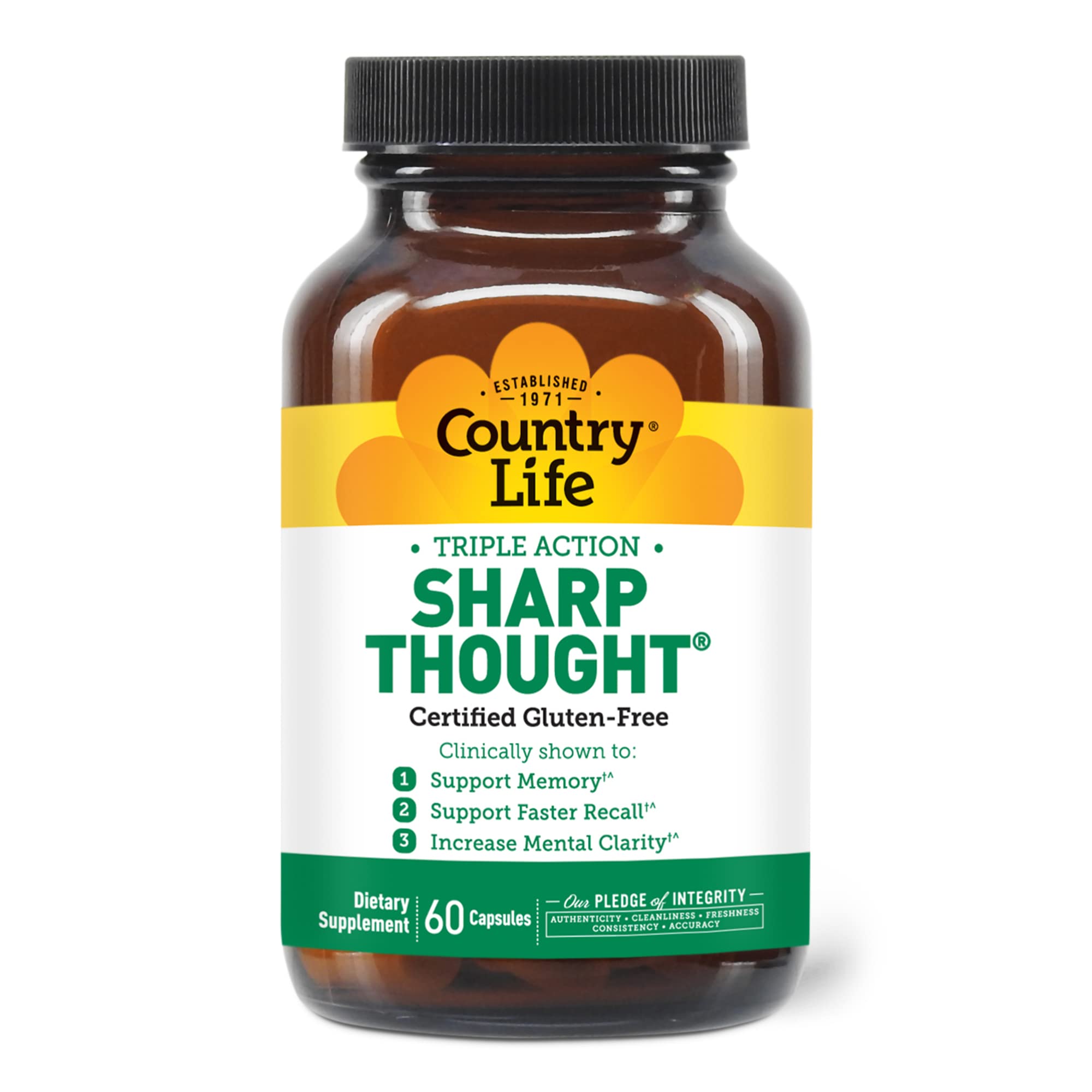 Front view of Country Life Sharp Thought 60 capsules bottle
