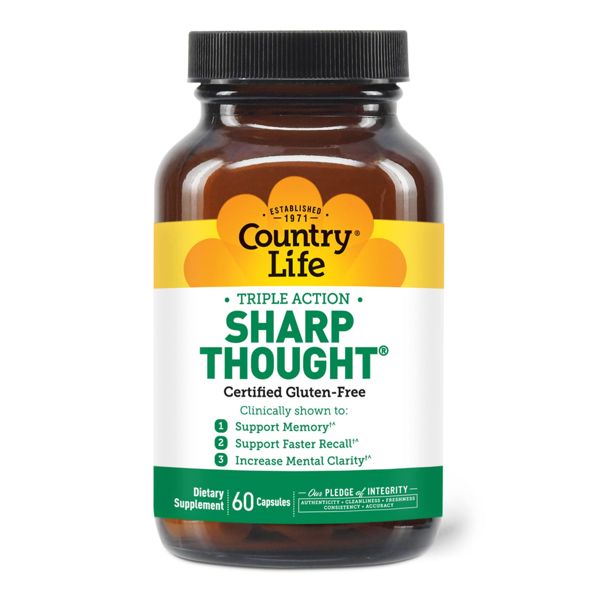 Front view of Country Life Sharp Thought 60 capsules bottle