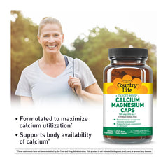 Close-up of bottle showing 1000 mg calcium and 500 mg magnesium per serving