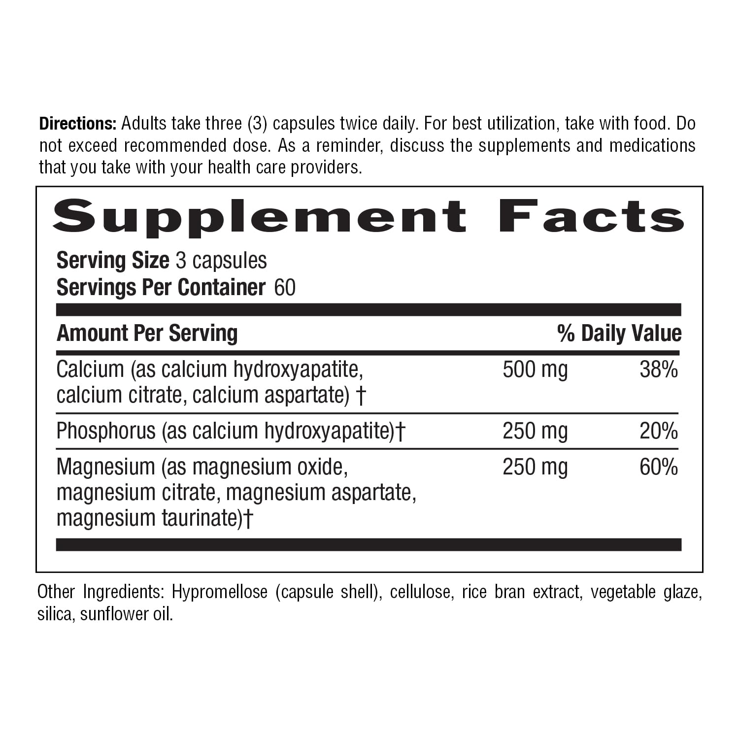 Supplement facts panel highlighting calcium and magnesium amounts