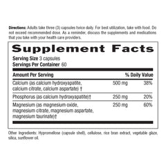 Supplement facts panel highlighting calcium and magnesium amounts