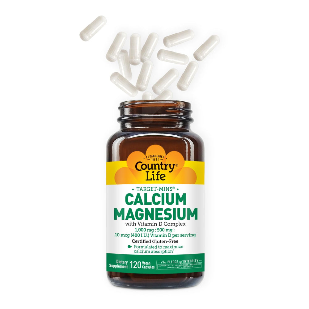 Close-up of Target-Mins label showing 1000 mg calcium, 500 mg magnesium and 10 mcg vitamin D