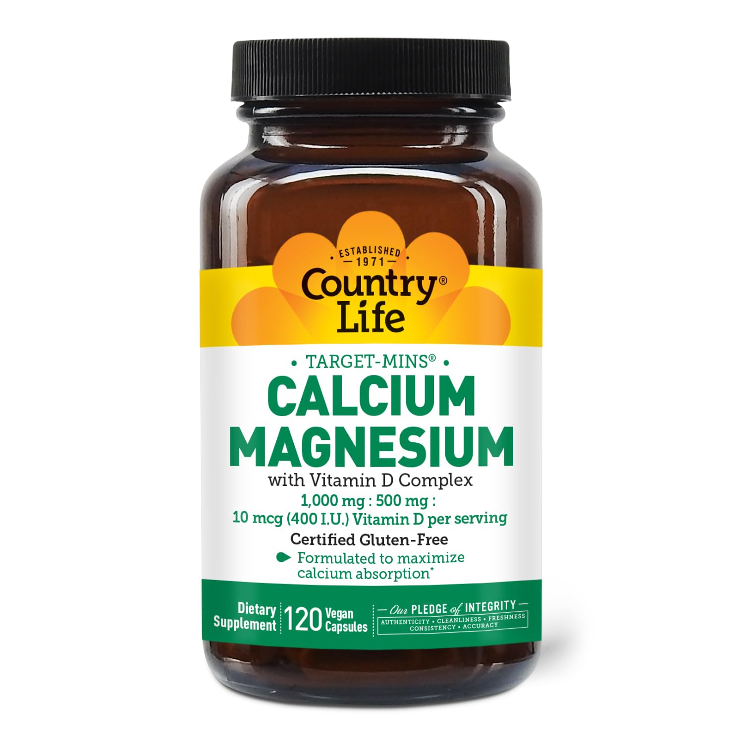 Bottle front view of Country Life Target-Mins Calcium Magnesium with Vitamin D Complex