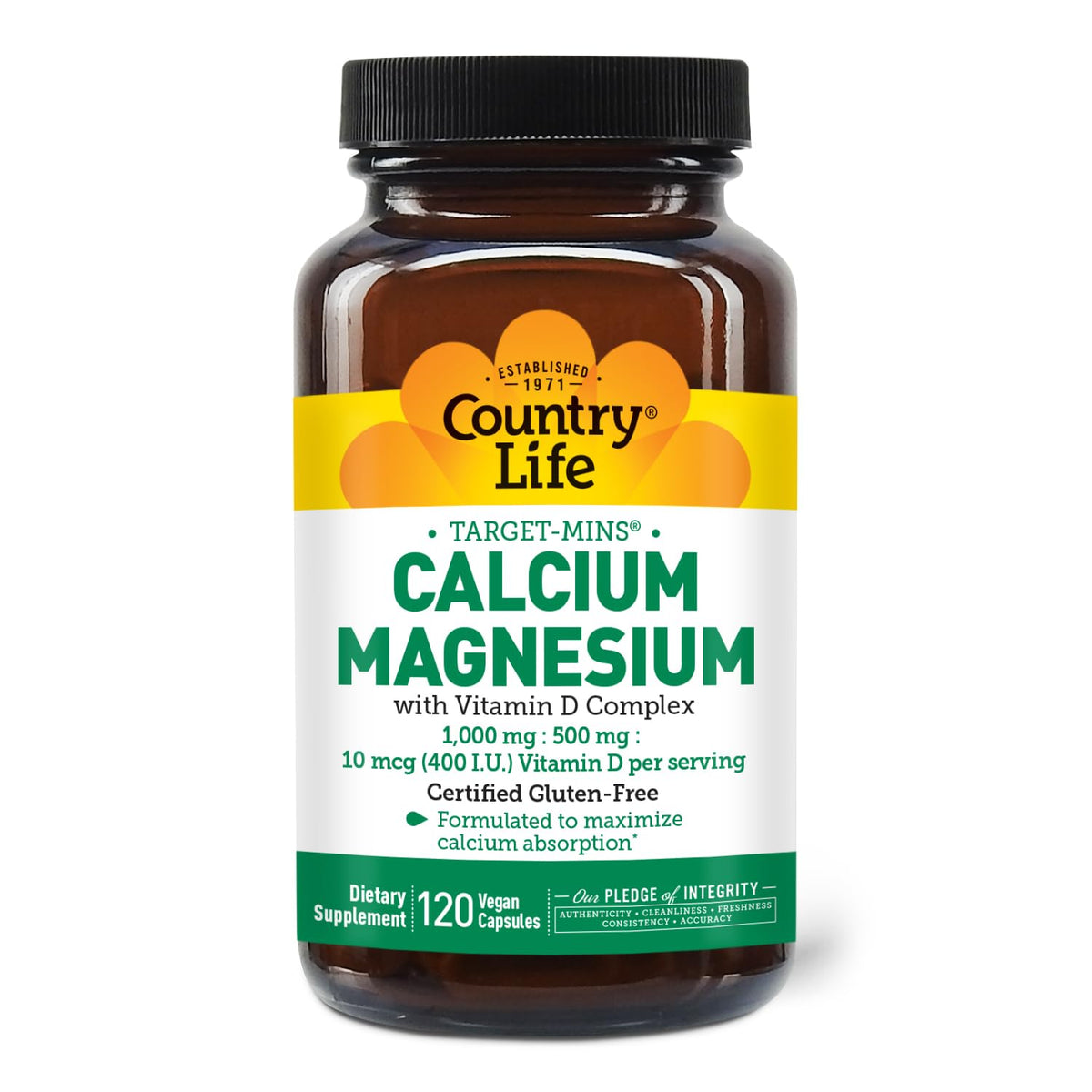 Bottle front view of Country Life Target-Mins Calcium Magnesium with Vitamin D Complex