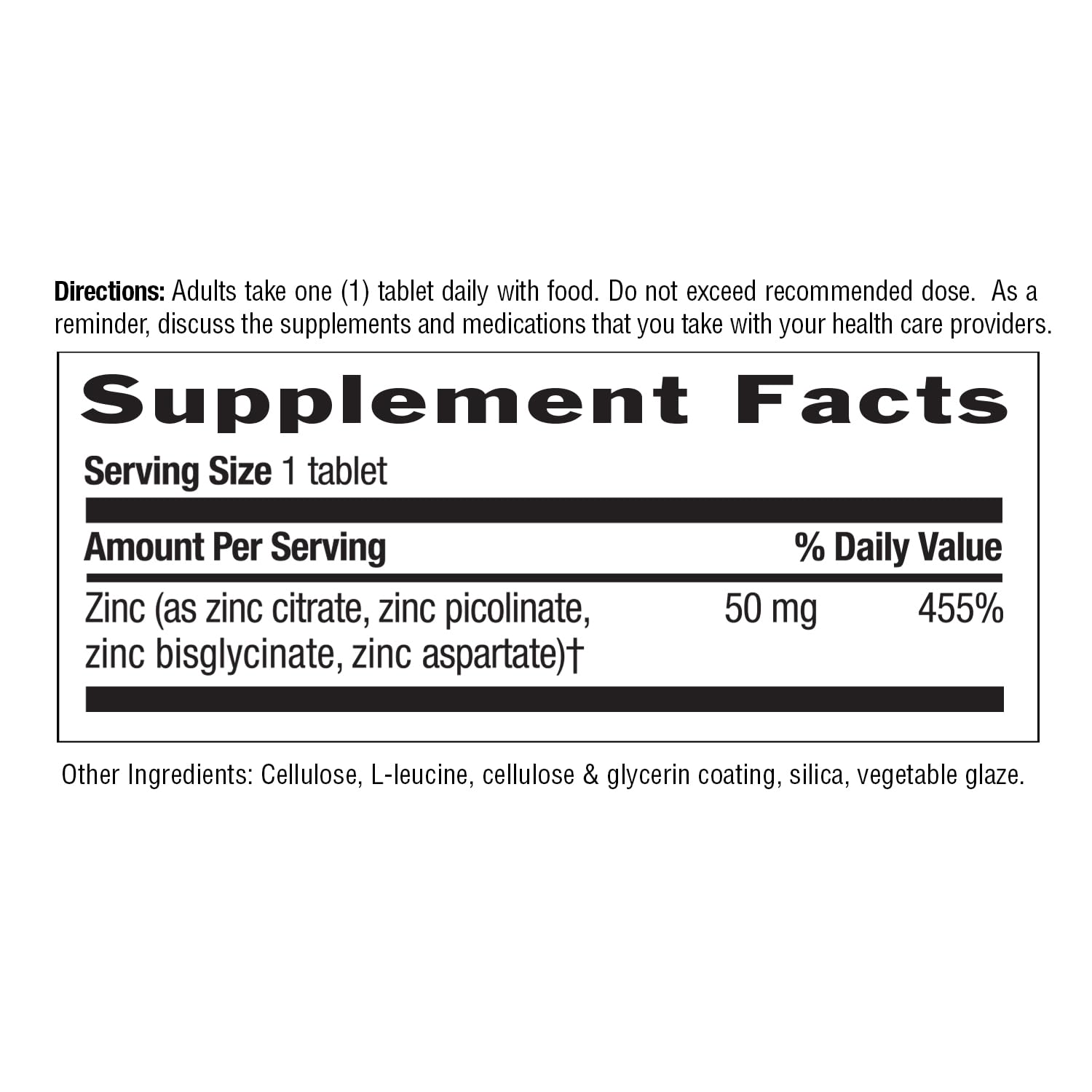 Zinc 50 mg tablets arranged in a row