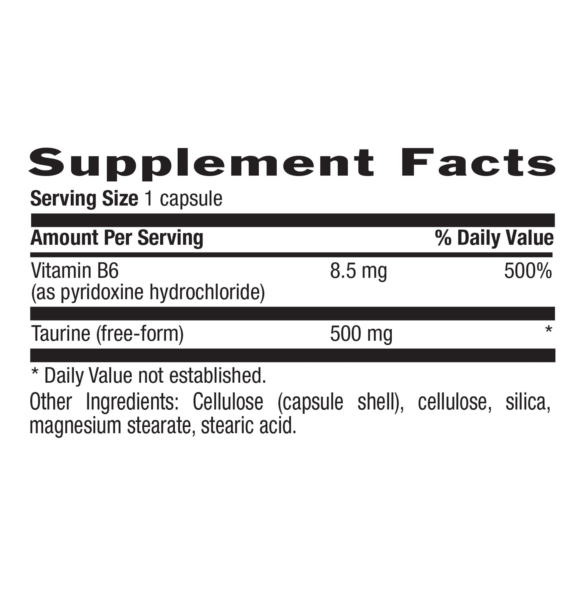 Country Life Taurine 500mg bottle label close-up