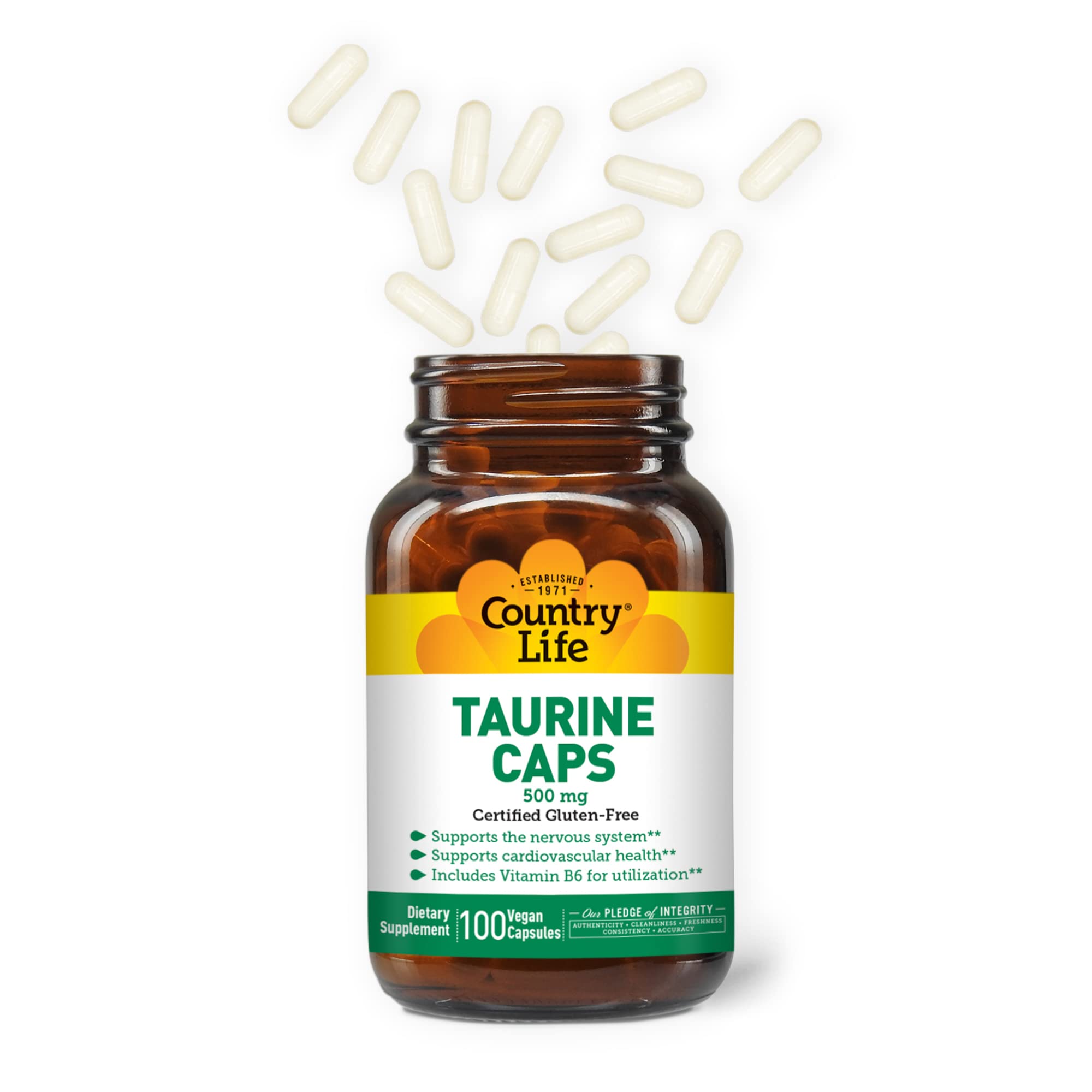 Nutrition facts panel for Taurine 500mg with Vitamin B6