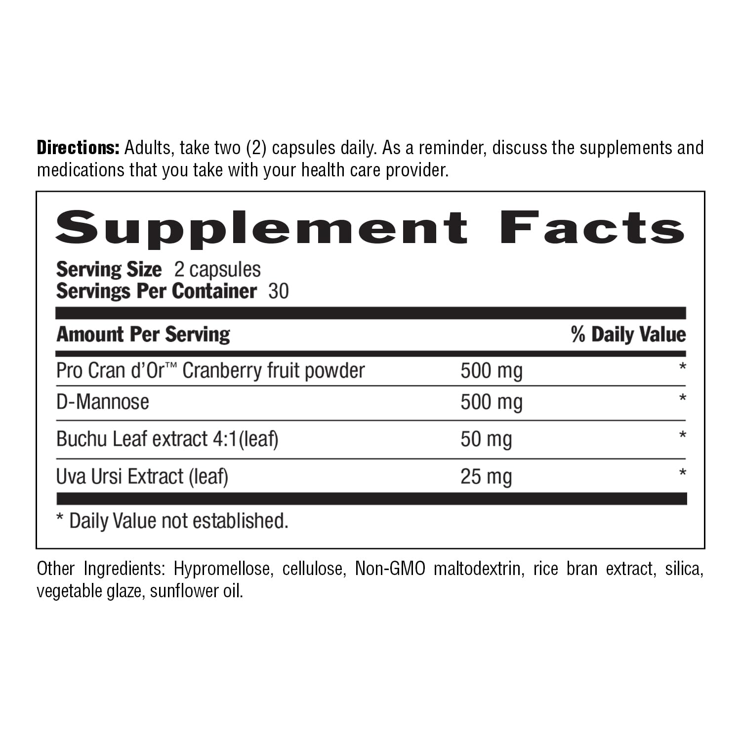 Serving size of 2 capsules per serving