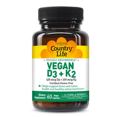 Country Life Vegan D3 + K2 bottle on white background