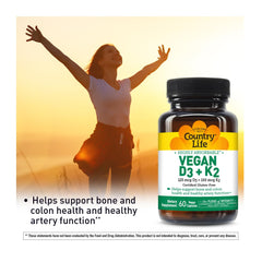 60 vegan capsules inside Country Life D3 + K2 bottle